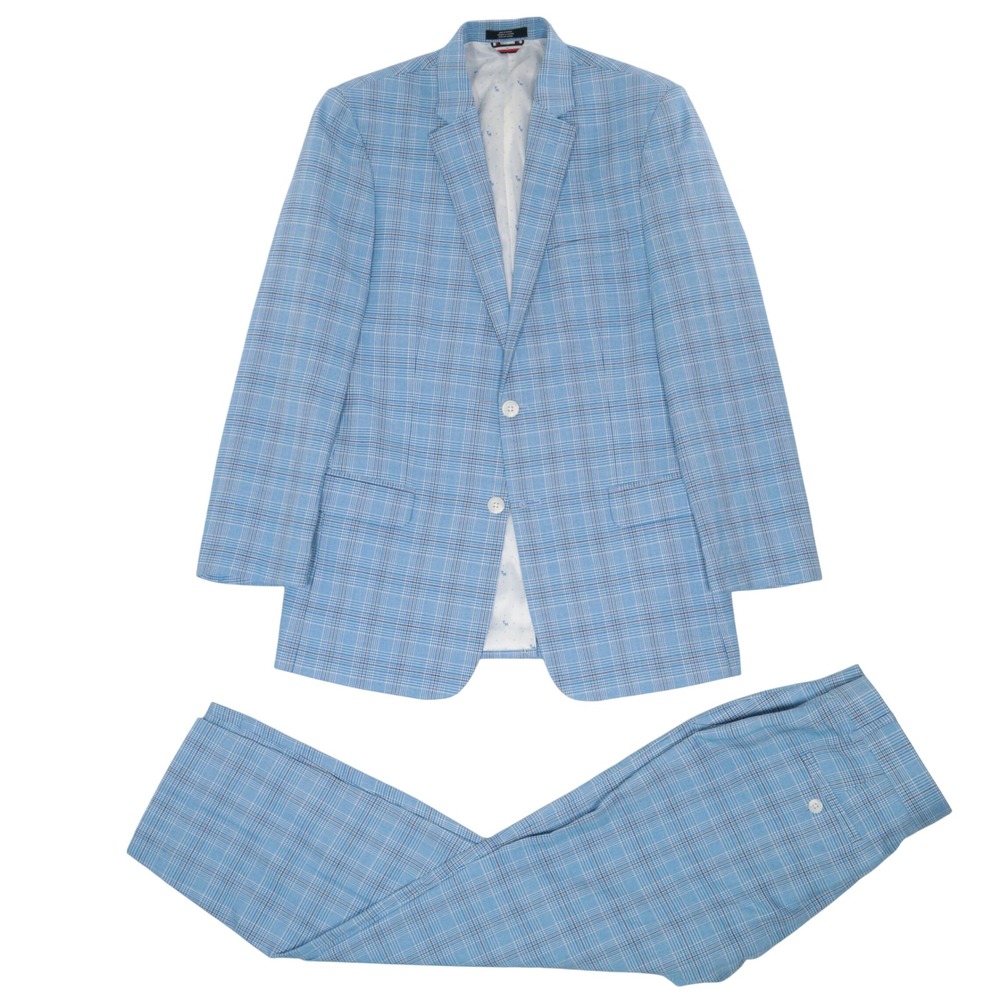 Tommy Hilfiger Kids Suit 2PC Set Youth 16/18 Blue Glen Plaid Blazer Pants 28x27